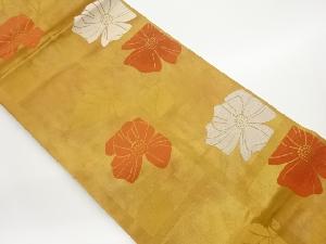 長谷川織物製 格子に花模様織出し名古屋帯